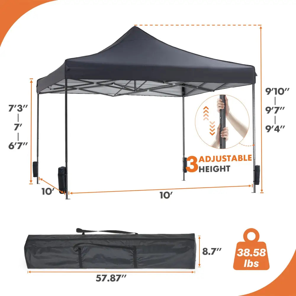 10 X 10ft Up Canopy Tent Easy Setup Outdoor Shade Instant Portable Sun Shelter Canopy Tent For Parties Camping Beach - 5