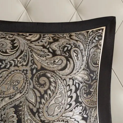 12 Piece Comforter Set With Cotton Bed Sheets Black Queen - Black - 5