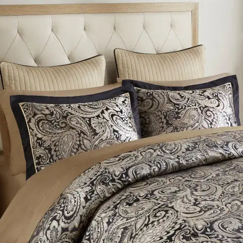12 Piece Comforter Set With Cotton Bed Sheets Black Queen - Black - 5