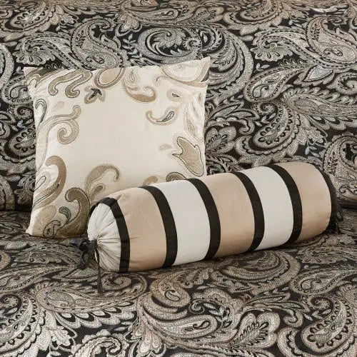 12 Piece Comforter Set With Cotton Bed Sheets Black Queen - Black - 5