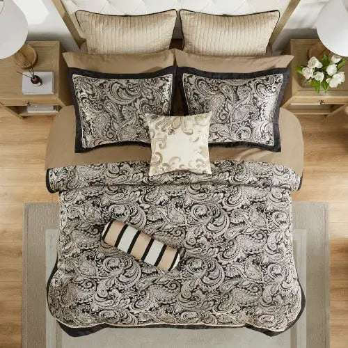 12 Piece Comforter Set With Cotton Bed Sheets Black Queen - Black - 5