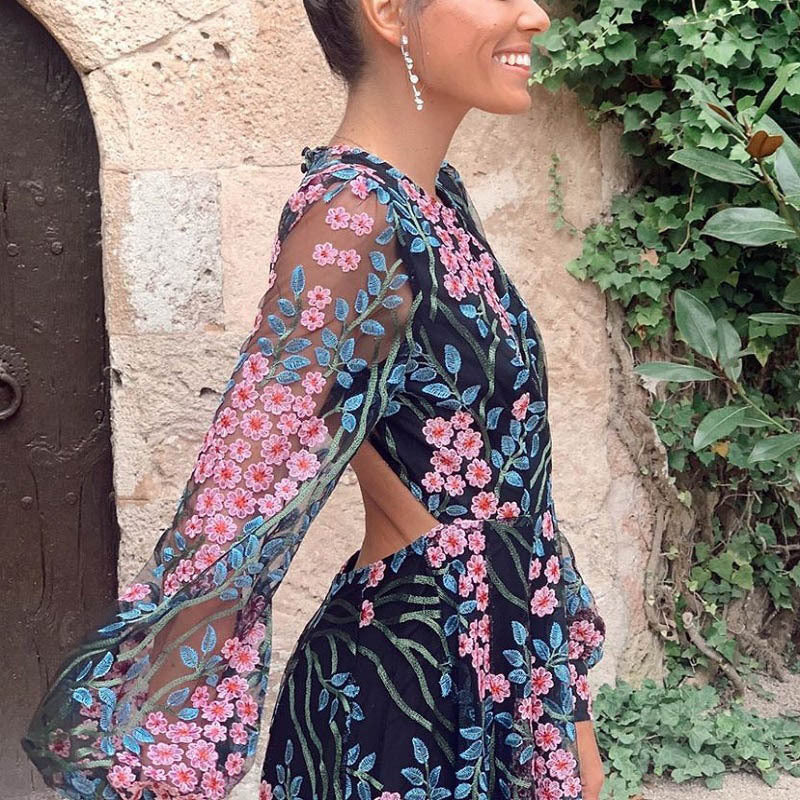 European And American New Foreign Trade Women'S Wish Amazon Sexy Backless Slim Fashion Printed Mid-Waist Dress