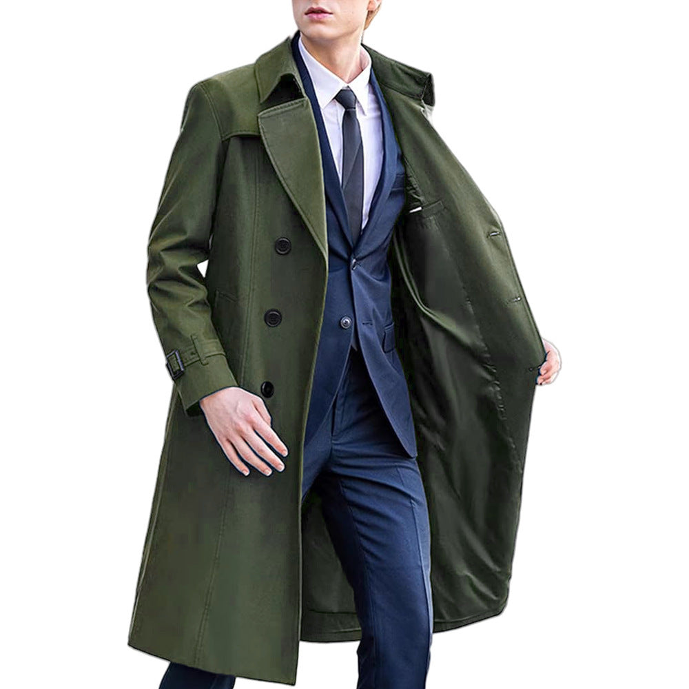 Men's Solid Color Long Trench Coat