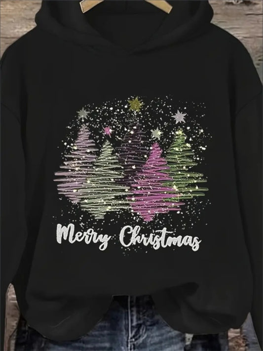 Print Hoodie, Casual Long Sleeve Kangaroo Pocket Drawstring Hoodie Sweatshirt, Women's Clothing