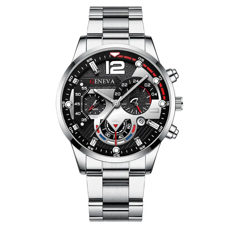 2pcs Men’s New Popular Steel Strip Fashion Business Three Eye Quartz Watch Bracelet Set Valentine’s Day Gifts