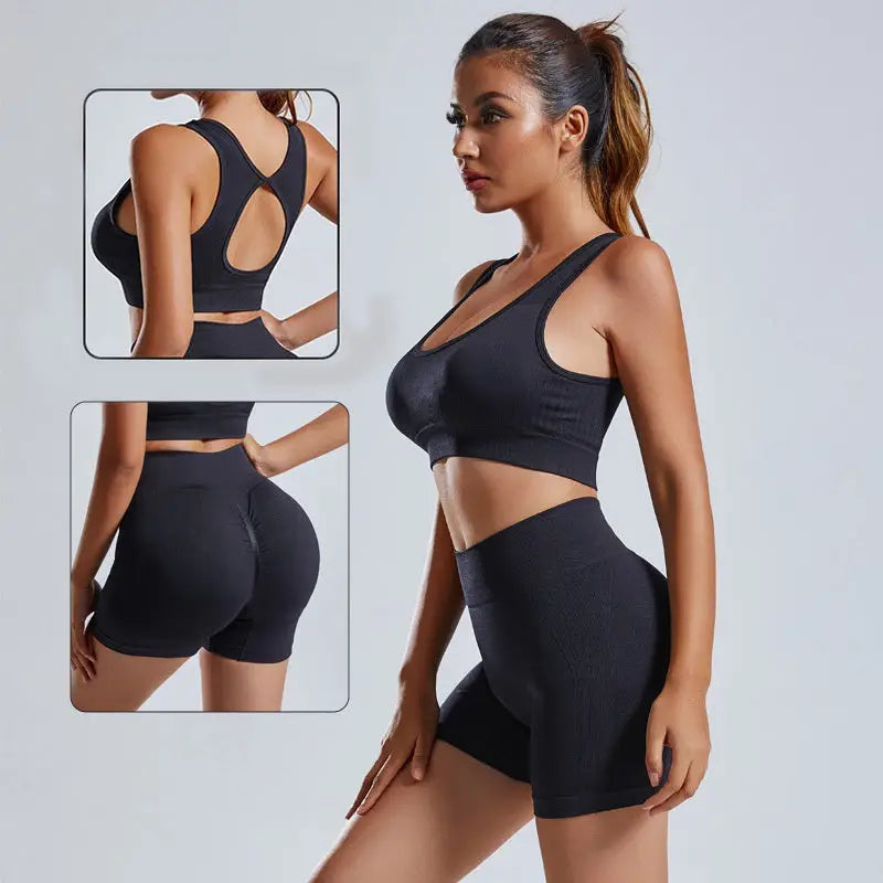 2pcs Yoga Set Women’s Vest And Shorts Tracksuit Seamless Workout Sportswear Gym Clothing High Waist Leggings Fitness