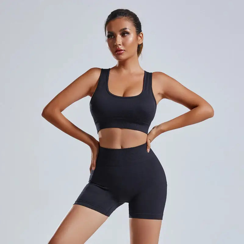 2pcs Yoga Set Women’s Vest And Shorts Tracksuit Seamless Workout Sportswear Gym Clothing High Waist Leggings Fitness