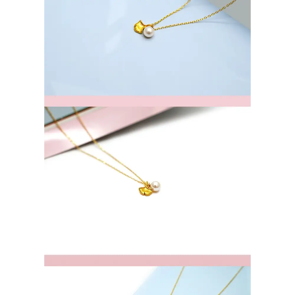 3D Hard Pure Gold 999 Pure Gold Ginkgo Leaf Pearl Necklace For Women Beyond Trends Hub