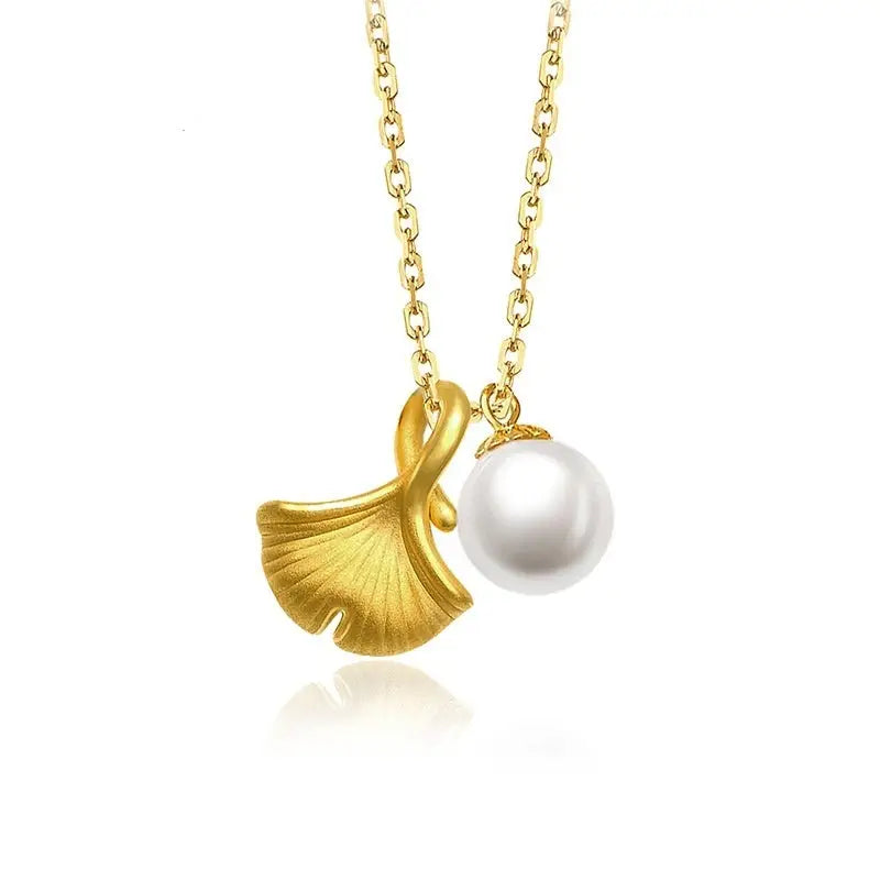 3D Hard Pure Gold 999 Pure Gold Ginkgo Leaf Pearl Necklace For Women Beyond Trends Hub
