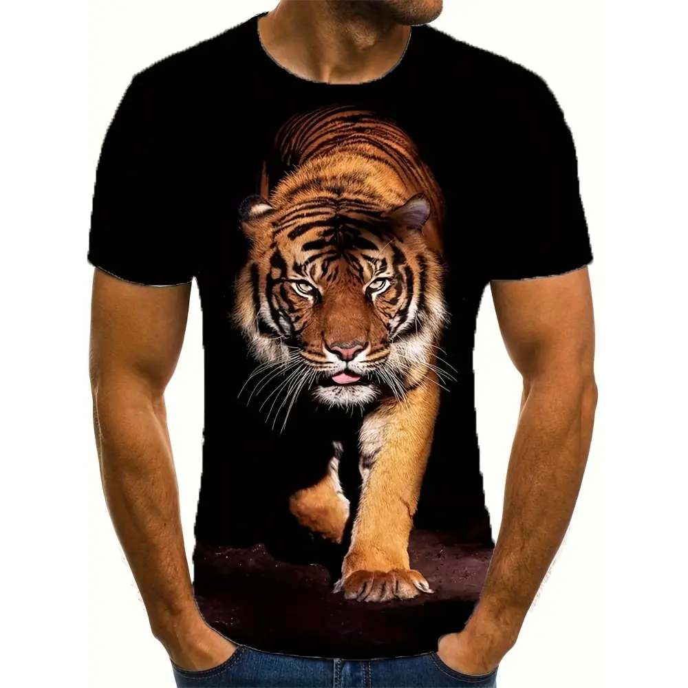 3D Tiger Printed Men’s Fashionable Short Sleeved Round Neck T-shirt Summer Outdoor - 5