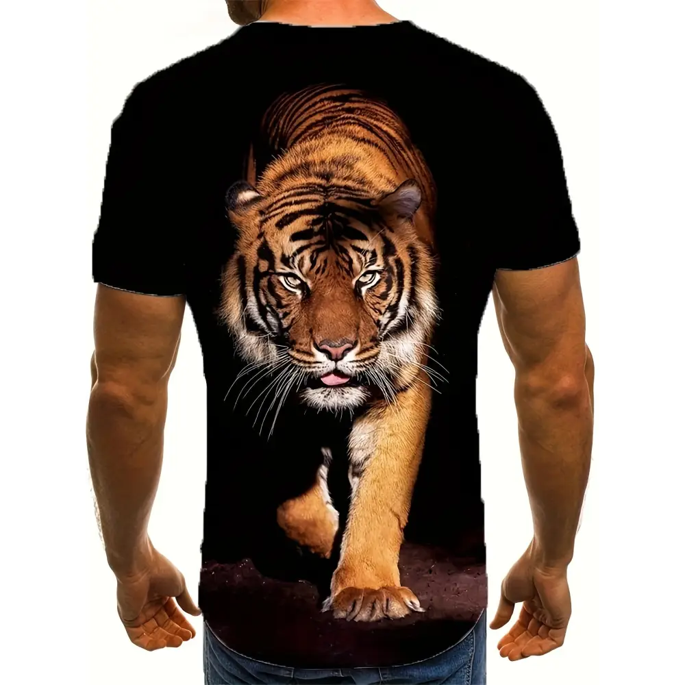 3D Tiger Printed Men’s Fashionable Short Sleeved Round Neck T-shirt Summer Outdoor - 5