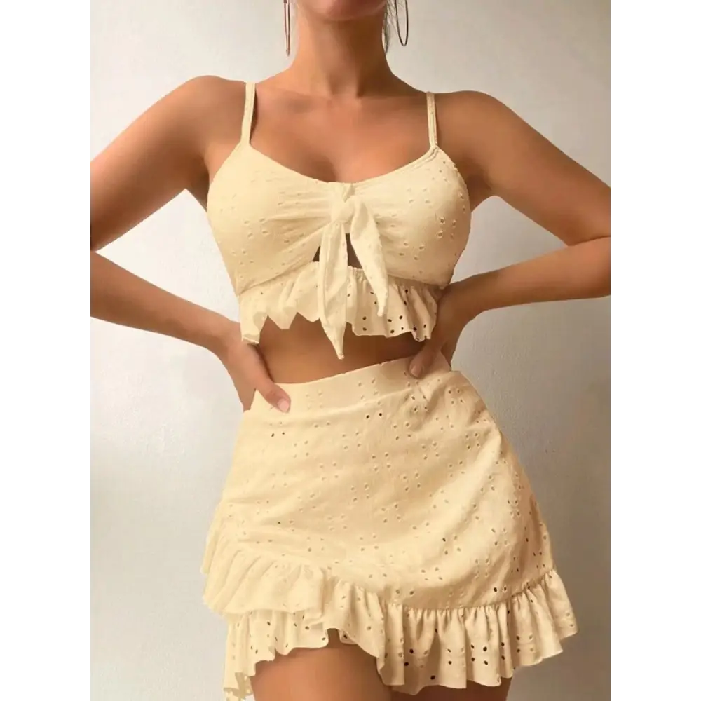 3pcs Beach Bikini With Hip-hugging Skirt Fashion Ruffle Design Swimsuit Set Summer Womens Clothing - Beyond Trends Hub