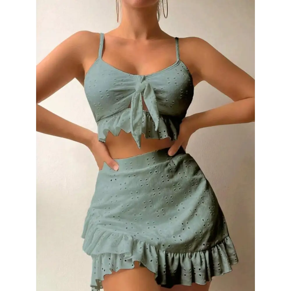 3pcs Beach Bikini With Hip-hugging Skirt Fashion Ruffle Design Swimsuit Set Summer Womens Clothing - Beyond Trends Hub