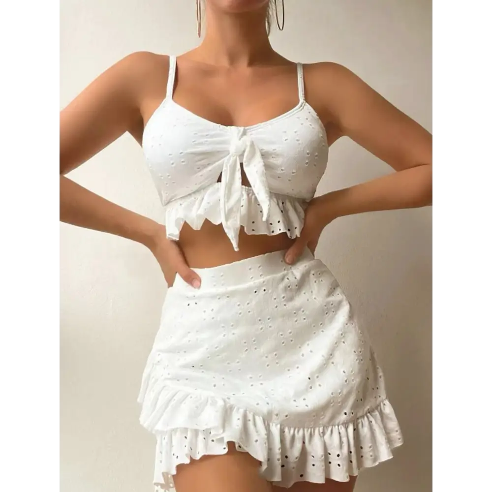 3pcs Beach Bikini With Hip-hugging Skirt Fashion Ruffle Design Swimsuit Set Summer Womens Clothing - Beyond Trends Hub