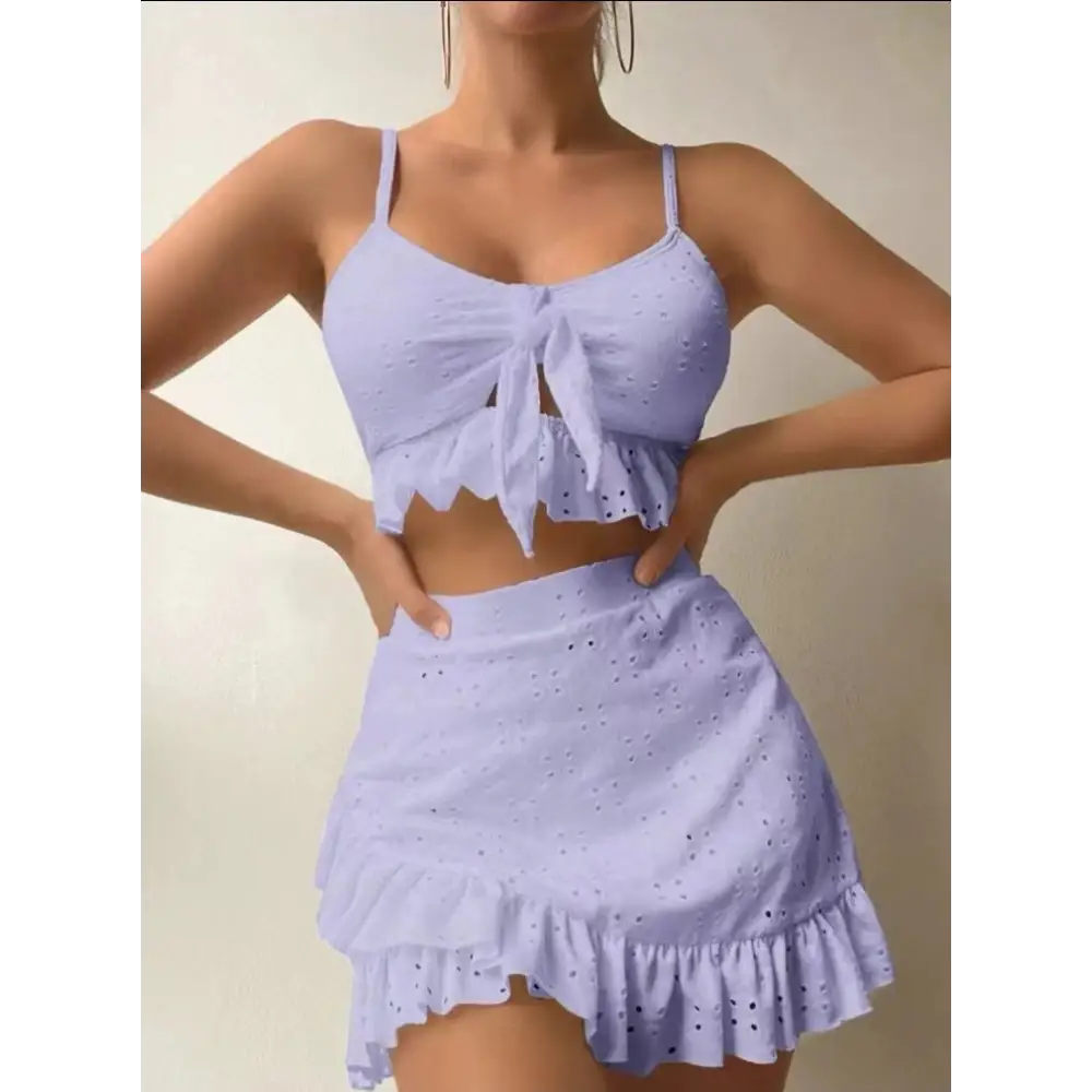 3pcs Beach Bikini With Hip-hugging Skirt Fashion Ruffle Design Swimsuit Set Summer Womens Clothing - Beyond Trends Hub