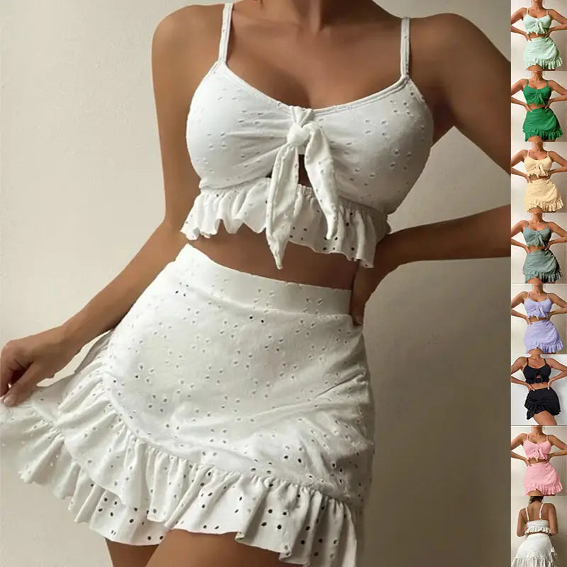 3pcs Beach Bikini With Hip-hugging Skirt Fashion Ruffle Design Swimsuit Set Summer Womens Clothing - Beyond Trends Hub