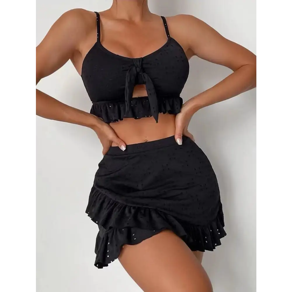 3pcs Beach Bikini With Hip-hugging Skirt Fashion Ruffle Design Swimsuit Set Summer Womens Clothing - Beyond Trends Hub