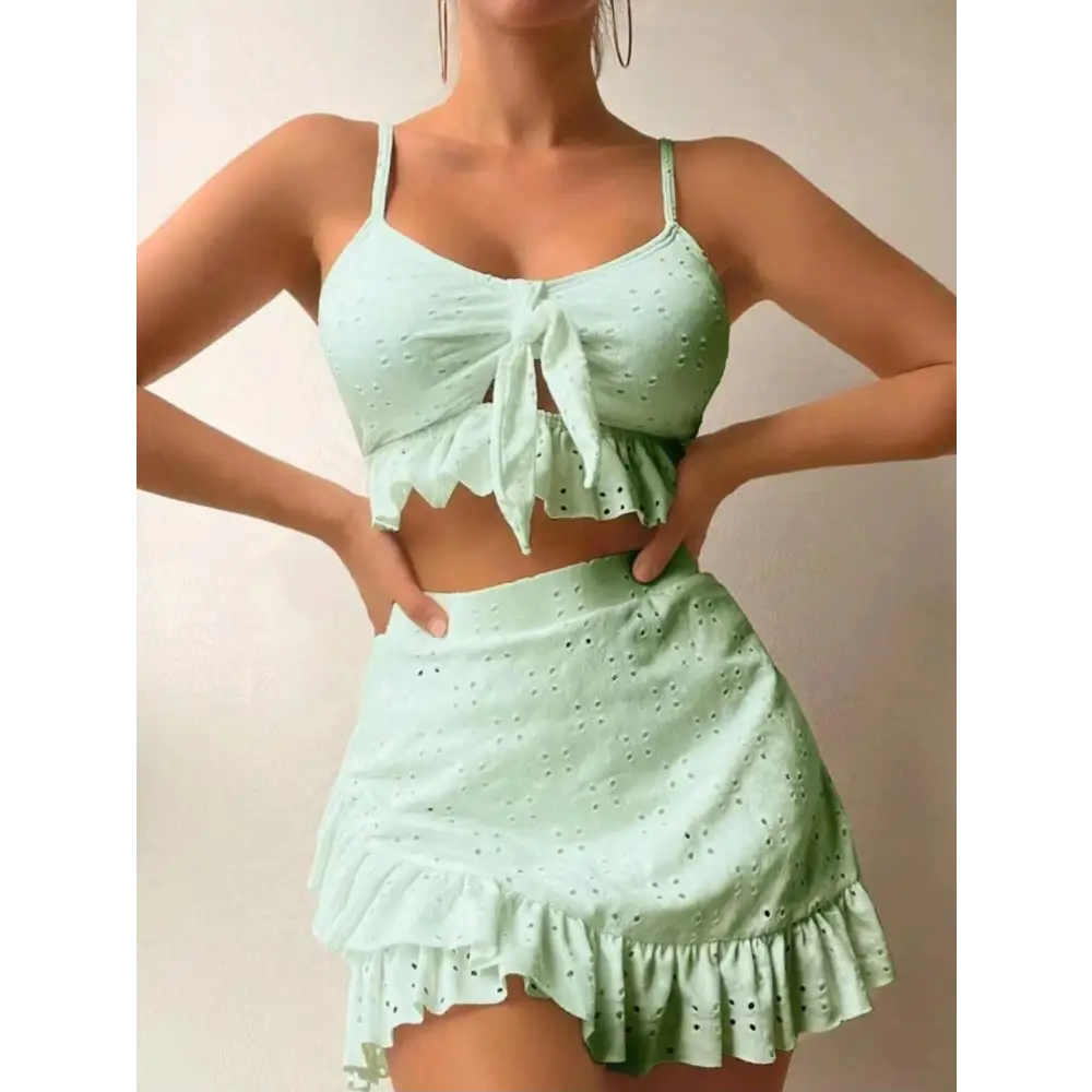 3pcs Beach Bikini With Hip-hugging Skirt Fashion Ruffle Design Swimsuit Set Summer Womens Clothing - Beyond Trends Hub