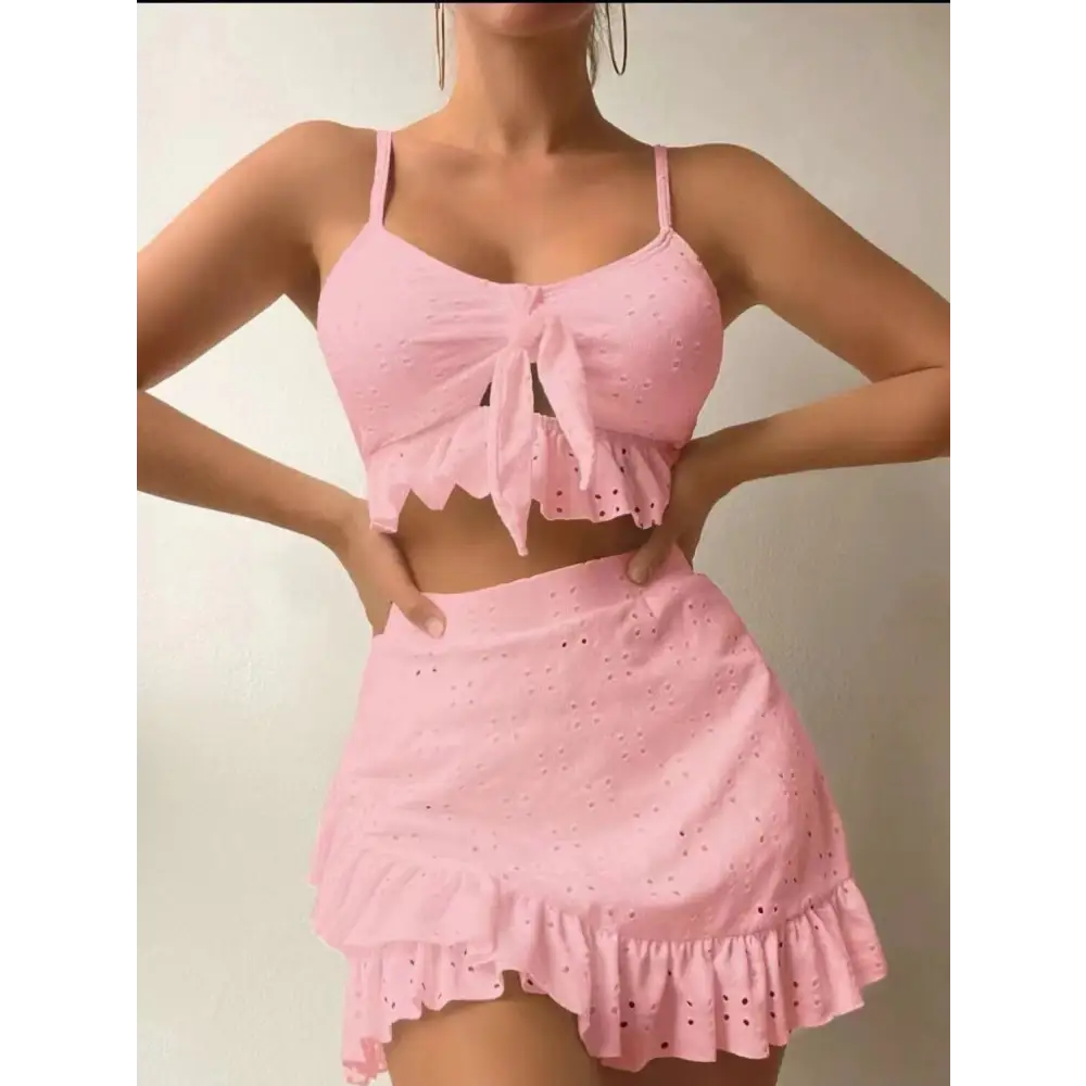 3pcs Beach Bikini With Hip-hugging Skirt Fashion Ruffle Design Swimsuit Set Summer Womens Clothing - Beyond Trends Hub