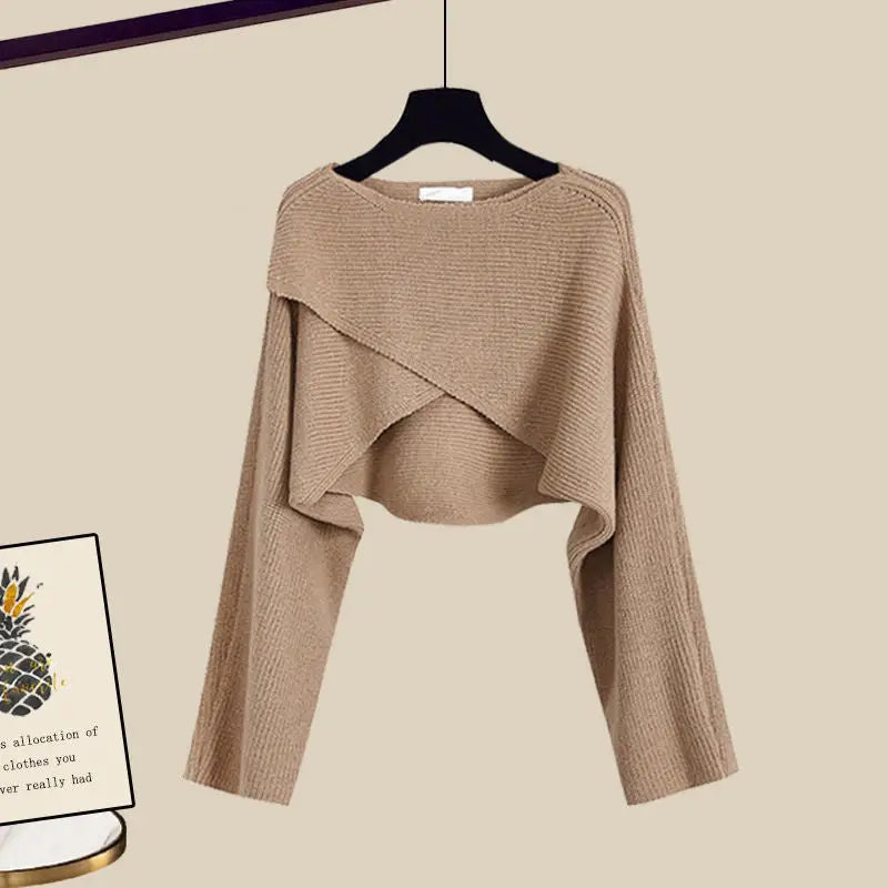 3pcs Knitted Sweater Suit With Shirt And Wide Leg Pants Autumn And Winter Suit Women - Coffee / 2XL