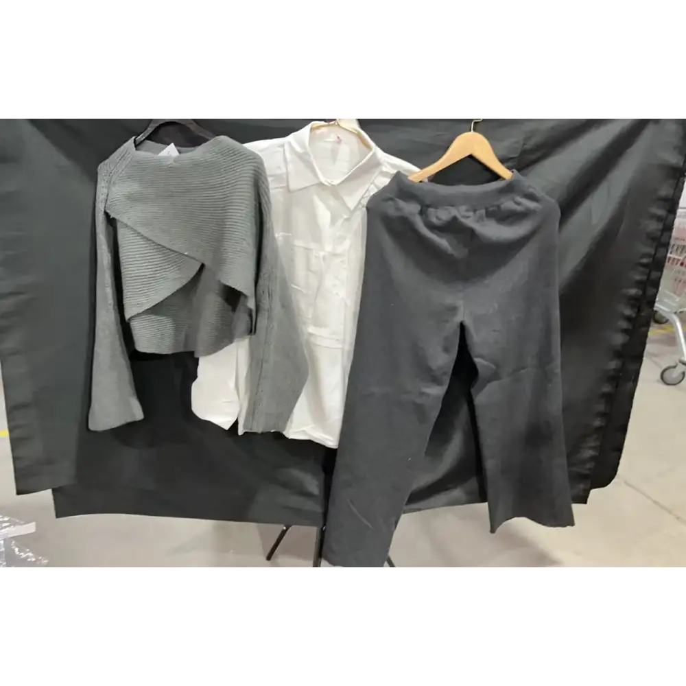 3pcs Knitted Sweater Suit With Shirt And Wide Leg Pants Autumn And Winter Suit Women - Grey 3PC Set / M