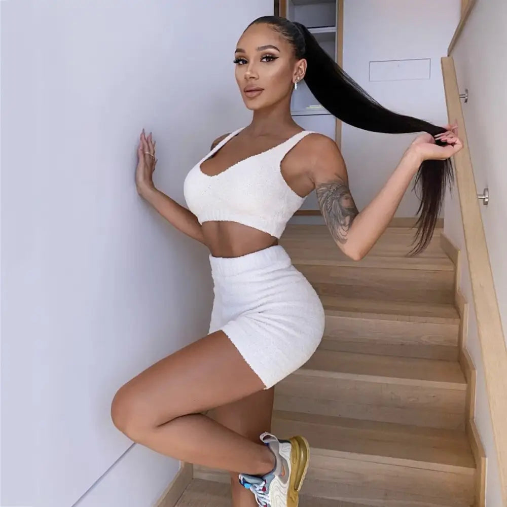 3pcs Womens Clothing Long Sleeve Crop Tank Top And Drawstring Shorts Pajama Set Beyond Trends Hub