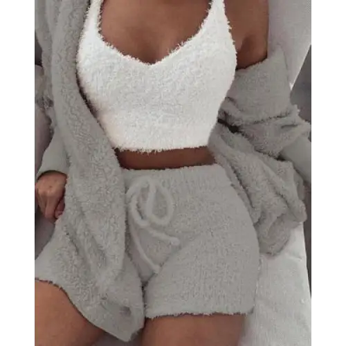 3pcs Womens Clothing Long Sleeve Crop Tank Top And Drawstring Shorts Pajama Set Beyond Trends Hub