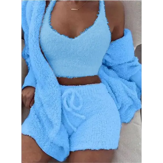 3pcs Womens Clothing Long Sleeve Crop Tank Top And Drawstring Shorts Pajama Set Beyond Trends Hub