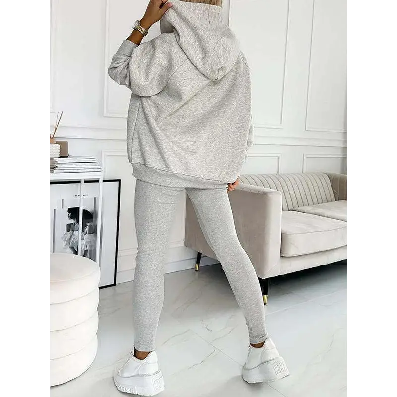 3pcs Women’s Sports Suit Loose Hooded Pockets Sweatshirt And Vest And Slim Trousers