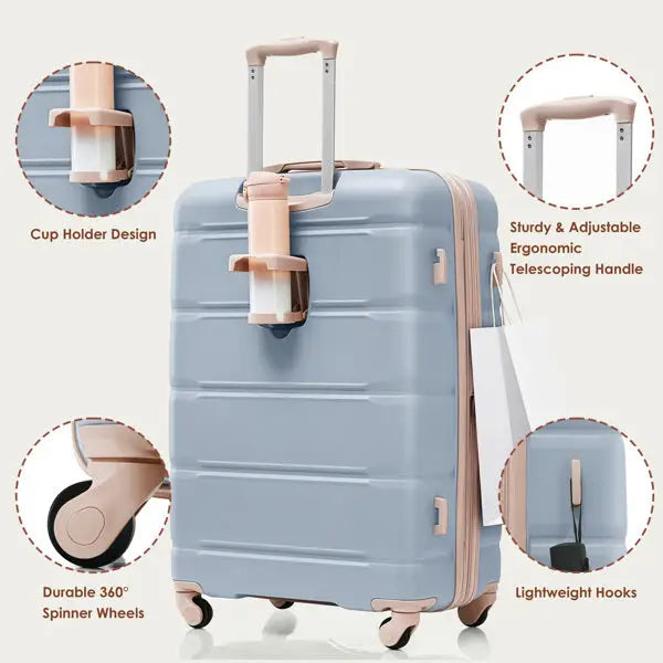 4-piece Luggage Set 20 Inches With USB Port Expandable ABS Durable Suitcase With Travel Bag Cup Holder ABS Hard Shell