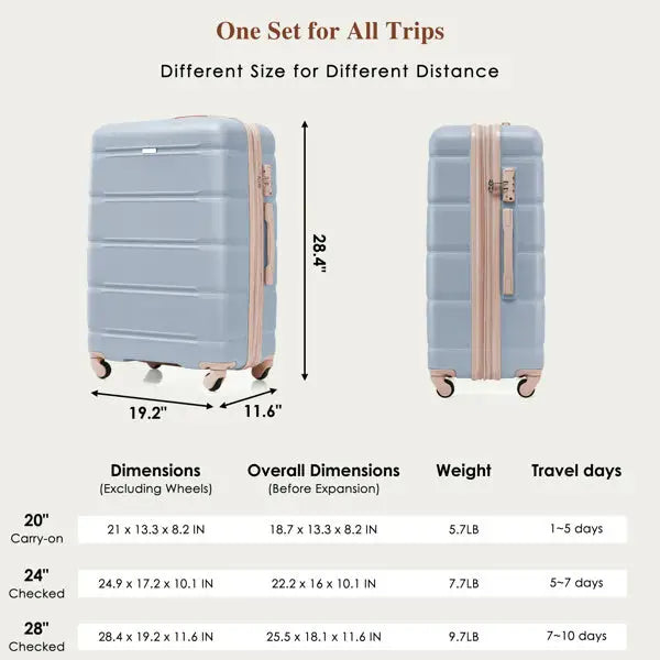4-piece Luggage Set 20 Inches With USB Port Expandable ABS Durable Suitcase With Travel Bag Cup Holder ABS Hard Shell
