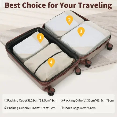 4 Piece Luggage Set With Compression Packing Cubes For Suitcase Expanable Spinner Wheels Lightweight Suitcase With TSA