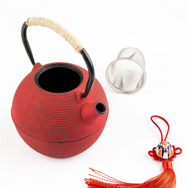 Red And Yellow Iron Kettle 680ml 0.7 Liter Iron Kettle Restaurant Hotel Fashion Tea Set