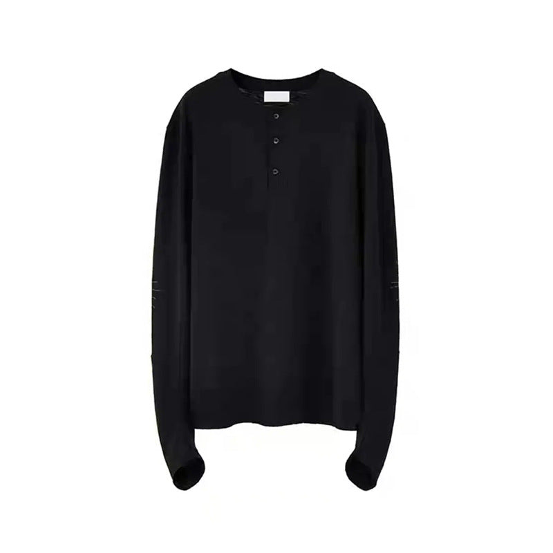 Cotton Henry Collar Embroidered Light Luxury Long-sleeved T-shirt Men And Women Same Style Top