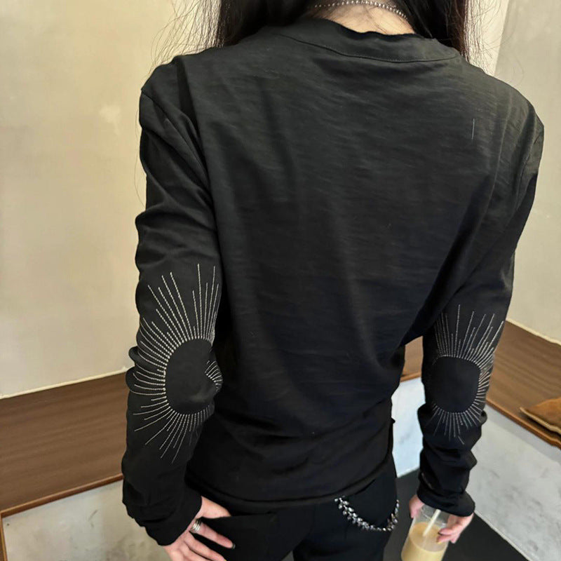 Cotton Henry Collar Embroidered Light Luxury Long-sleeved T-shirt Men And Women Same Style Top