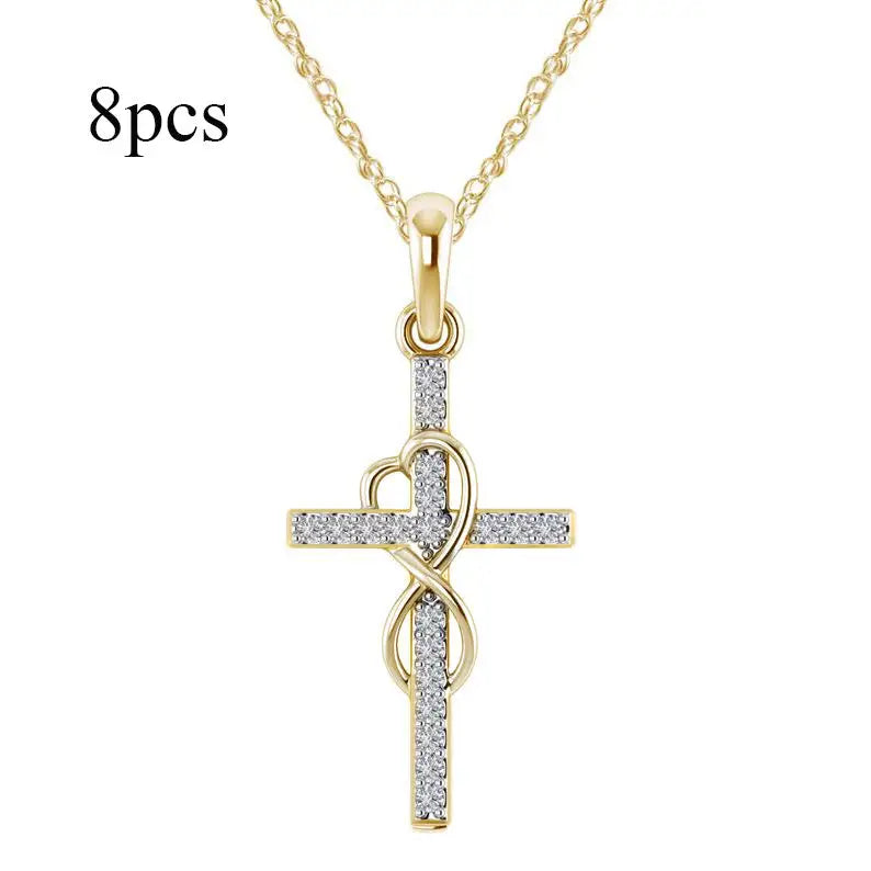 Alloy Pendant With Diamond And Eight-character Cross Necklace Beyond Trends Hub