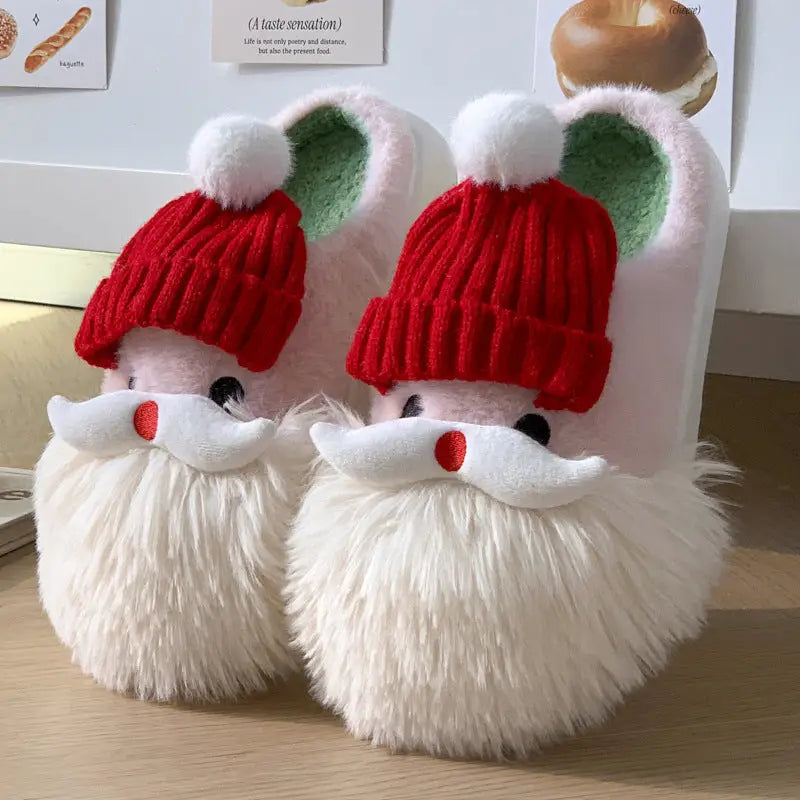 Cute Christmas Santa Claus Home Slippers Winter Warm Indoor Non-slip Floor Plush Shoes For Women Beyond Trends Hub