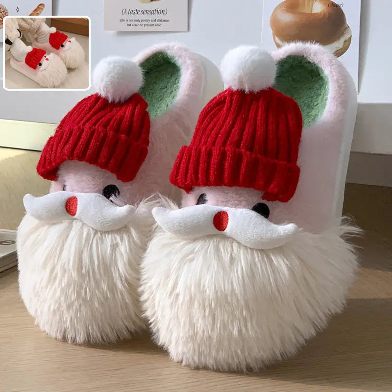 Cute Christmas Santa Claus Home Slippers Winter Warm Indoor Non-slip Floor Plush Shoes For Women Beyond Trends Hub