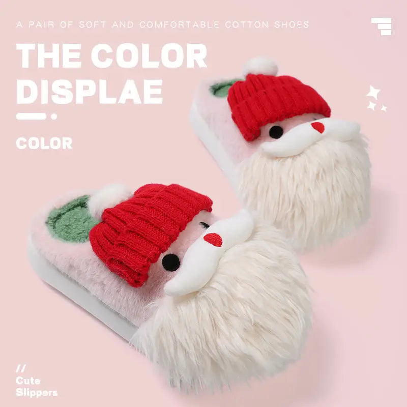 Cute Christmas Santa Claus Home Slippers Winter Warm Indoor Non-slip Floor Plush Shoes For Women Beyond Trends Hub