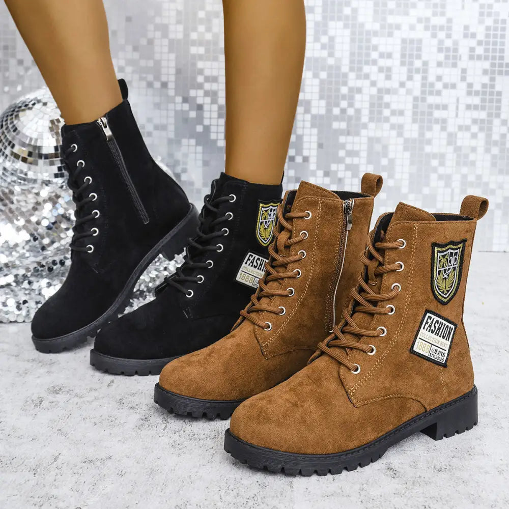 Fashion Lace-up Chunky Heels Boots Winter Round Toe Shoes For Women - 4