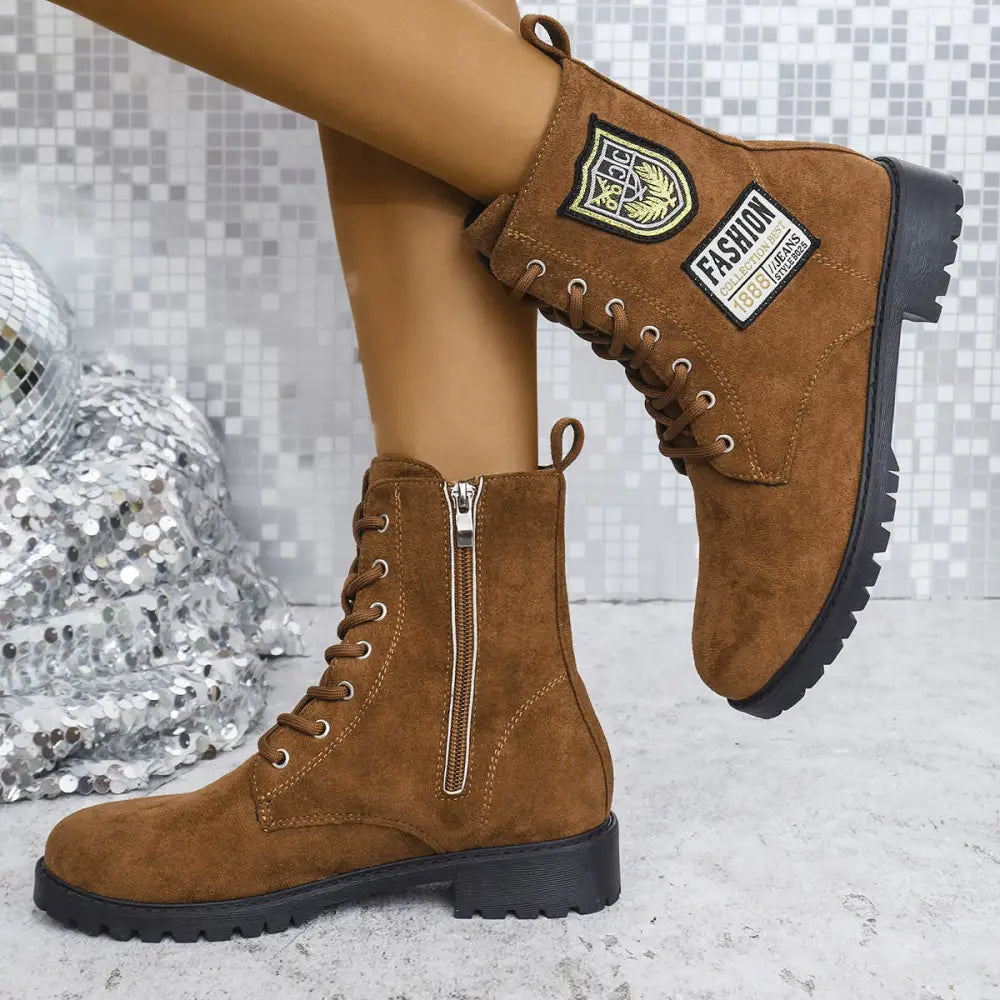 Fashion Lace-up Chunky Heels Boots Winter Round Toe Shoes For Women - 4