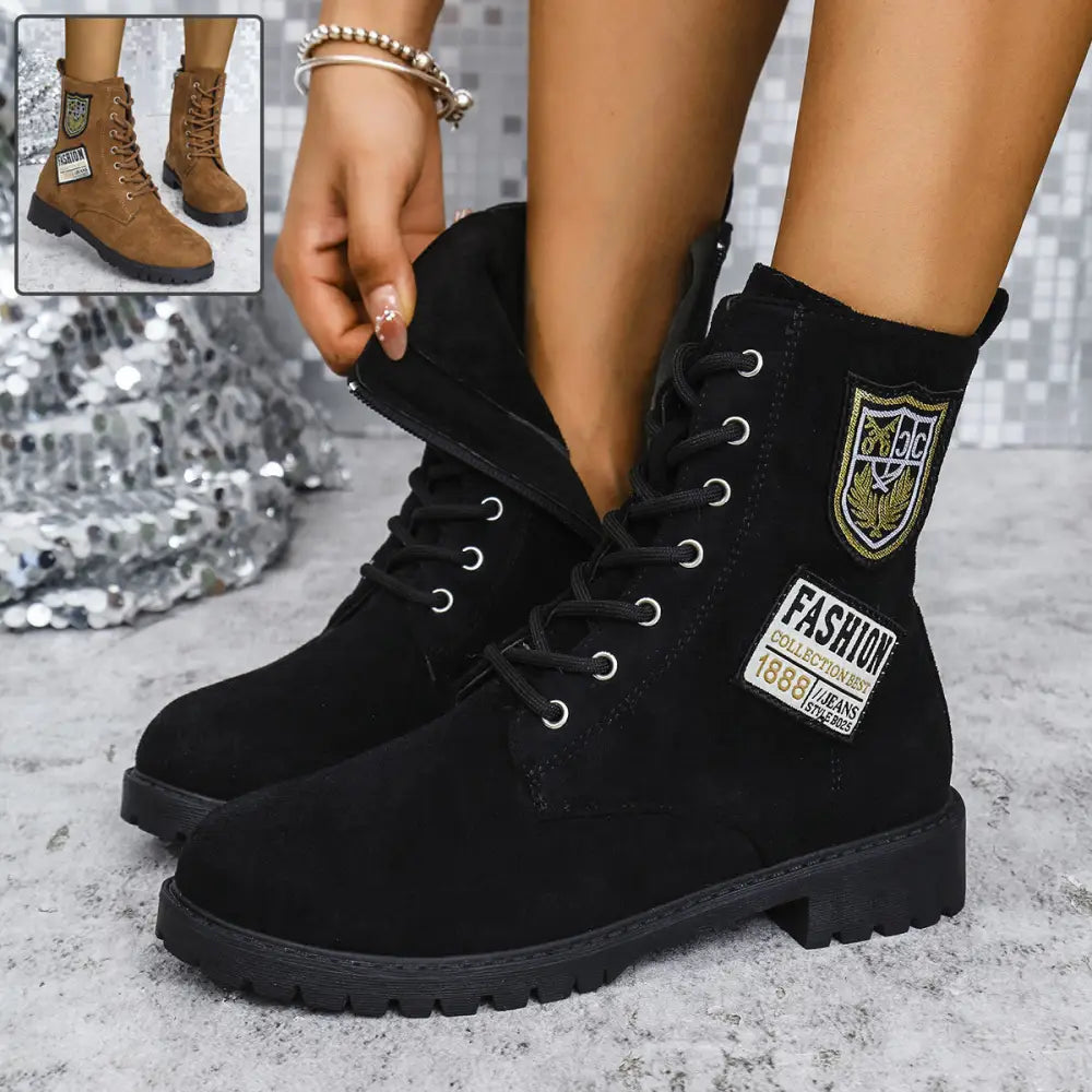 Fashion Lace-up Chunky Heels Boots Winter Round Toe Shoes For Women - 4
