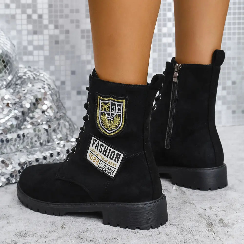 Fashion Lace-up Chunky Heels Boots Winter Round Toe Shoes For Women - 4