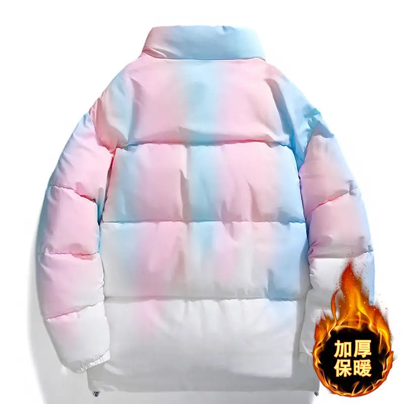 Fashion Stand-up Collar Gradient Coat Couples Winter Warm Plush Thickened Jacket With Pockets Loose Outwear Top