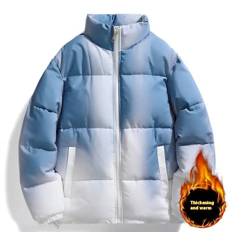 Fashion Stand-up Collar Gradient Coat Couples Winter Warm Plush Thickened Jacket With Pockets Loose Outwear Top