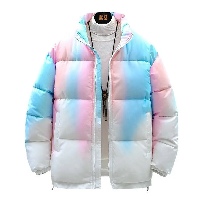 Fashion Stand-up Collar Gradient Coat Couples Winter Warm Plush Thickened Jacket With Pockets Loose Outwear Top