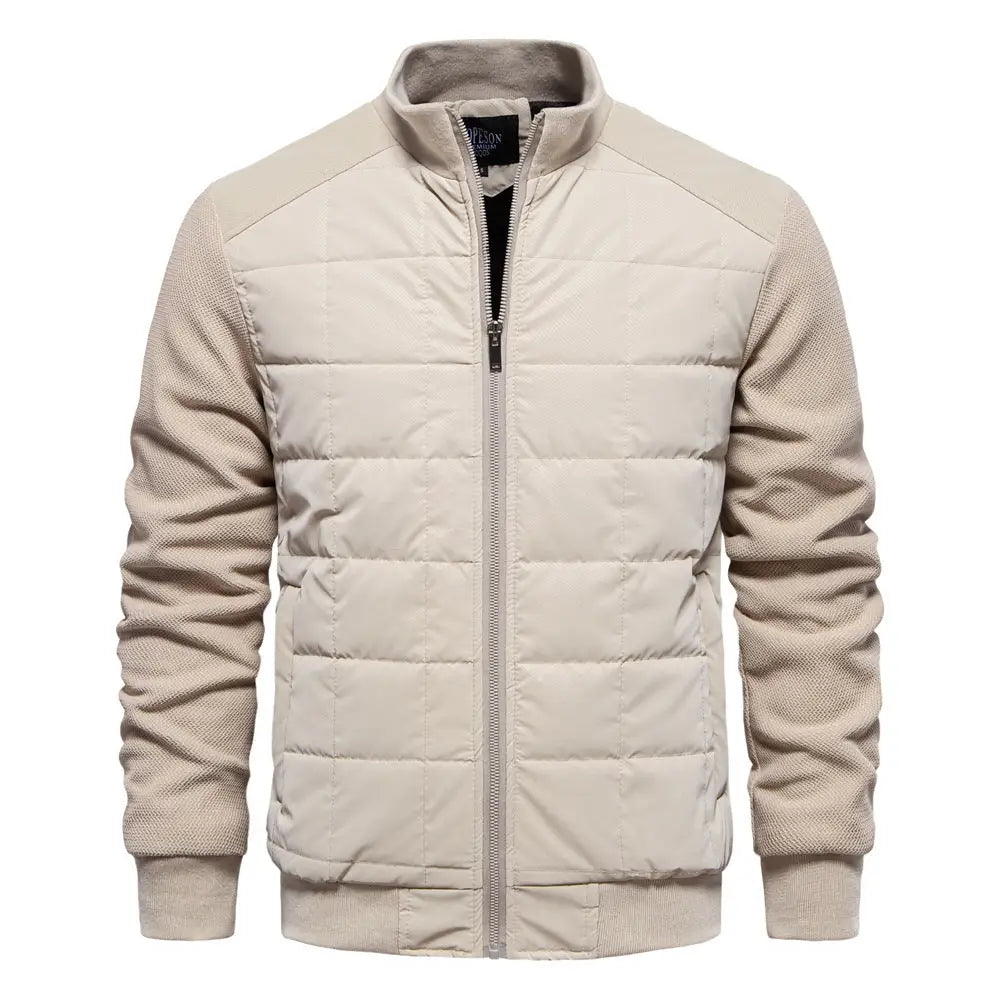 Fashion Stitching Coat Winter Personality Stand Collar Zipper Jacket Men’s Clothing