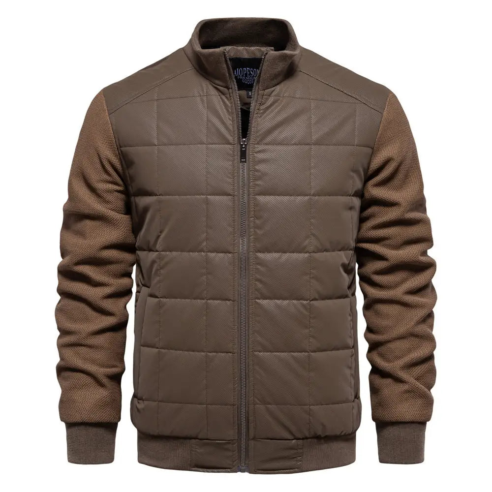 Fashion Stitching Coat Winter Personality Stand Collar Zipper Jacket Men’s Clothing