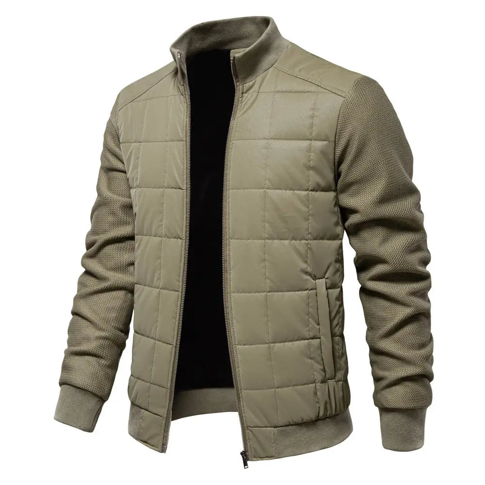 Fashion Stitching Coat Winter Personality Stand Collar Zipper Jacket Men’s Clothing - Green / L