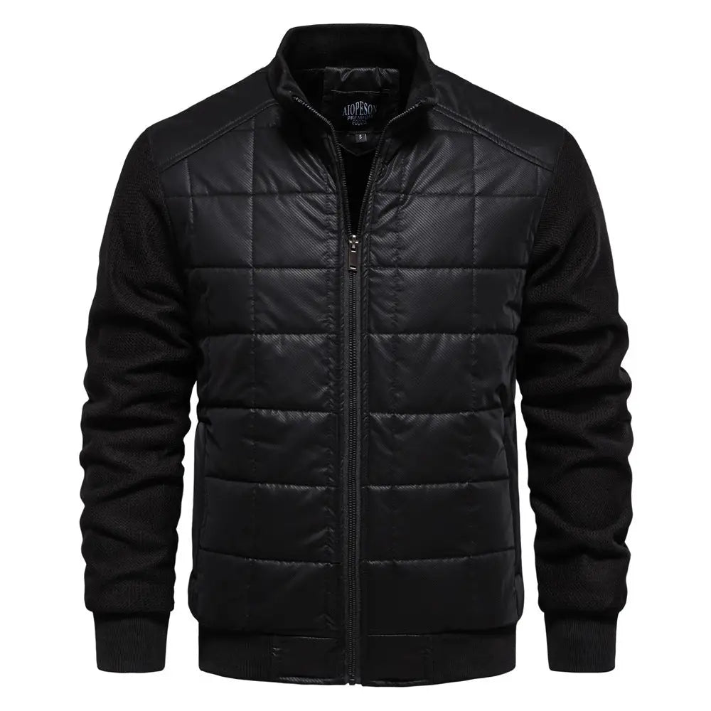 Fashion Stitching Coat Winter Personality Stand Collar Zipper Jacket Men’s Clothing